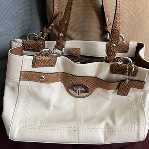 Coach Penelope Carryall Turn-lock Purse Handbag Snake Trim With Matching Wallet